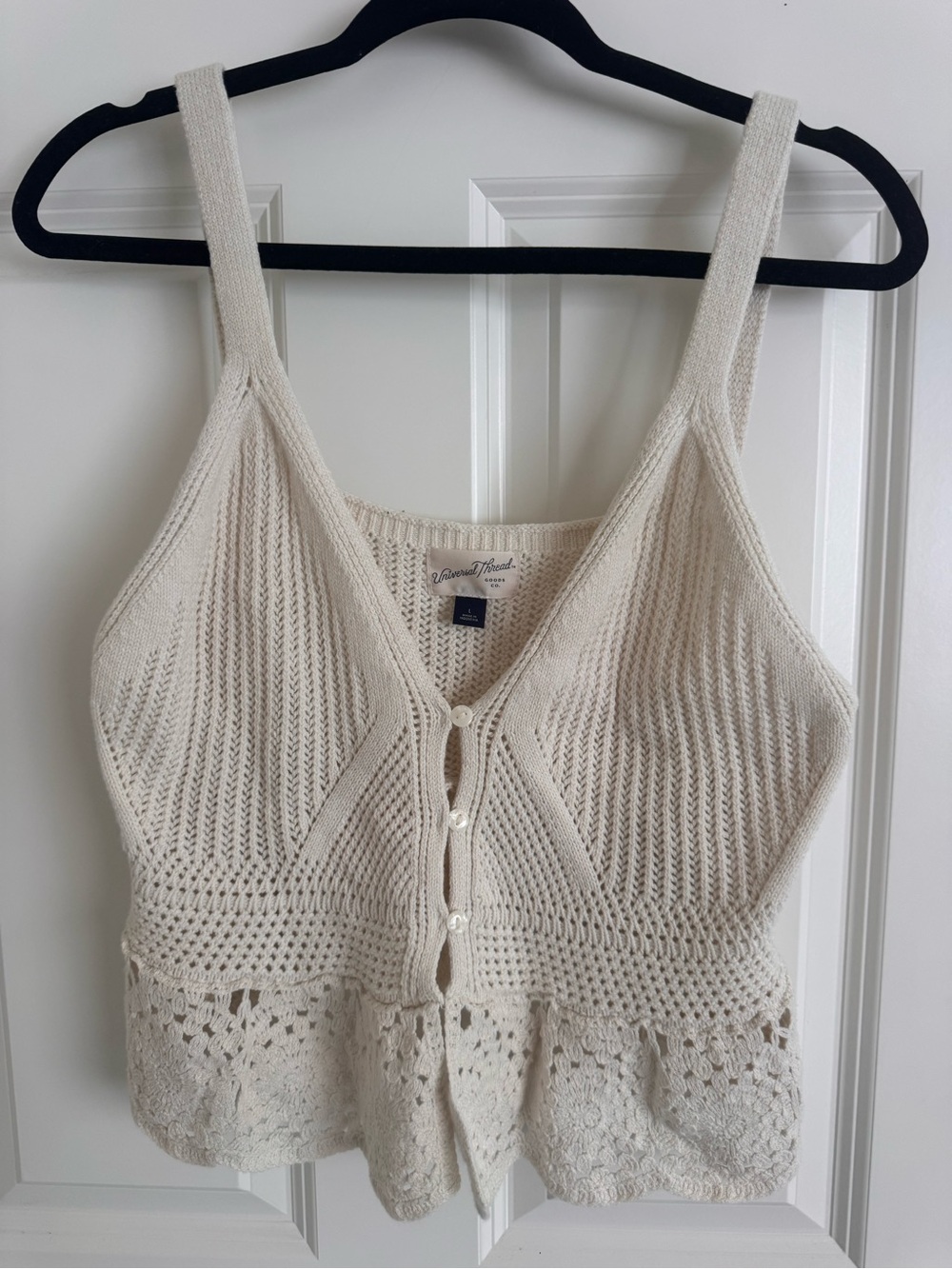 Universal Thread Cream Crochet Knit Tank Top with Button Front